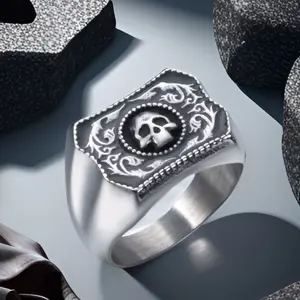 Vintage Ring Gothic Skull Rings for Men Band Silver Stainless Steel Skeleton Cocktail Party Biker Ring Size 8-13