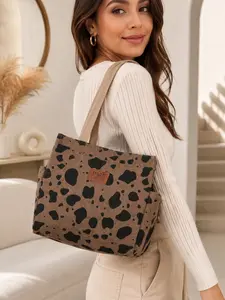 Retro Style Leopard Print Handbag for Women Fashion Corduroy Tote Bag with Zipper Casual Shoulder Bag Large Storage Lunch Carry Bag for Work School Vacation Daily Use Cute Travel Purse Ideal Christmas Halloween Birthday Gift for Mom Sister Girlfriend