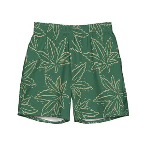 Leaf Print Swim Trunks for Men – Quick-Dry 420 Swimwear, Stylish Vacation Bathing Shorts with Pockets, Trendy Swimwear 2025