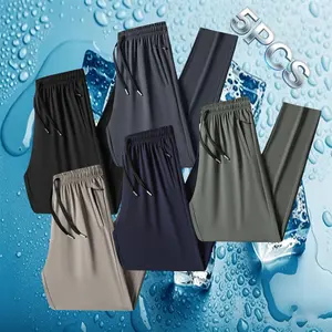Summer popular ice silk pants, men's casual pants, summer quick-dry breathable ice silk long pants, suitable for young and middle-aged men, sports and outdoor pants, straight-leg pants