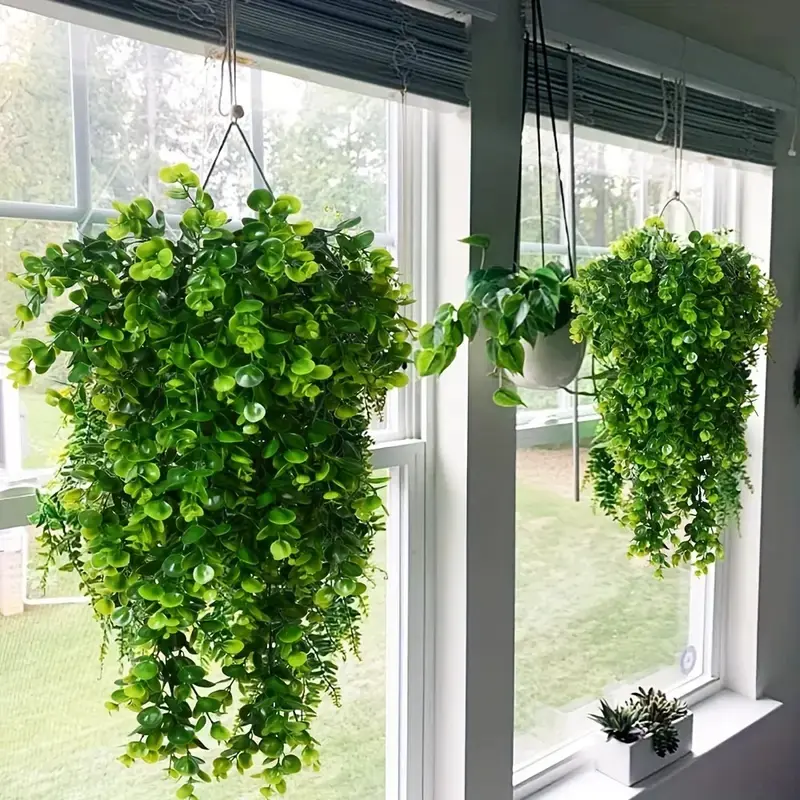 6 Large Artificial Eucalyptus Hanging Plants Set, Fake Plastic Plants, UV Resistant Indoor Outdoor Wall Decor, Perfect for Weddings, Patios, Porches, Housewarming Gifts