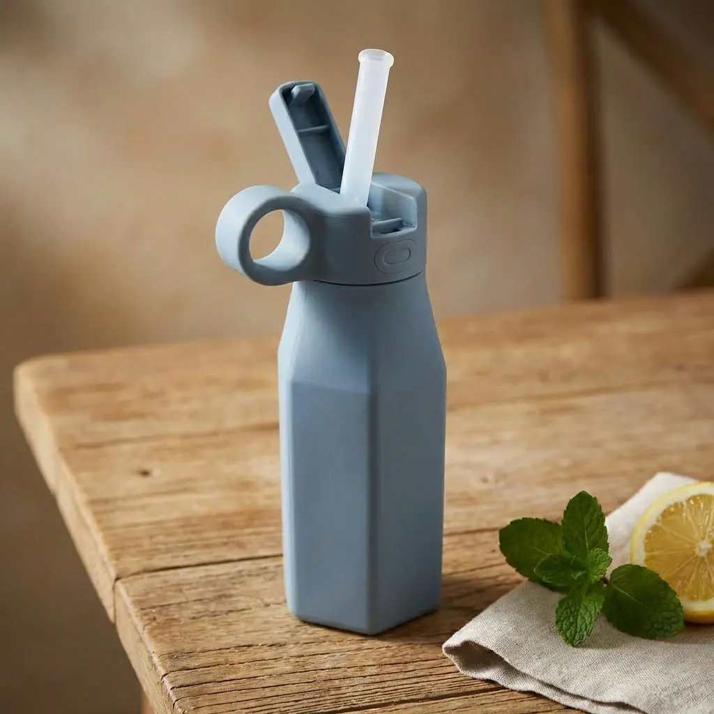 Steely Silicone Water Bottle — BPA-Free, Flip-Open Lid