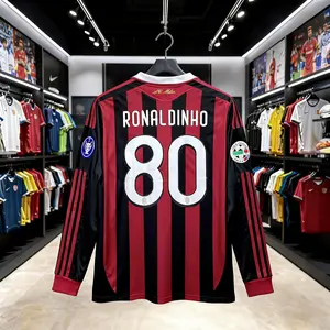 09 10/Home Kit/80# Ronaldinho/Retro/Long Sleeve/Soccer Jersey/Fans Version