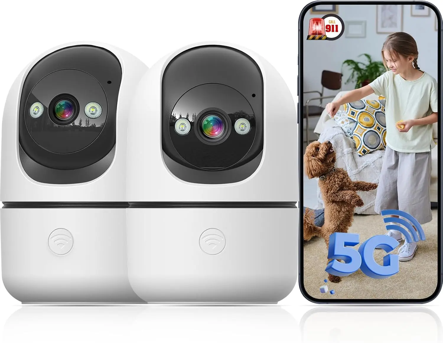 Indoor Camera 5G&2.4G WiFi Cameras for Home Security Instant 911 Alert, 360° Pan/Tilt Baby Monitor/Dog/Pet Camera AI Motion Detection Night Vision, Speaker, US Cloud Storage (2-Pack)