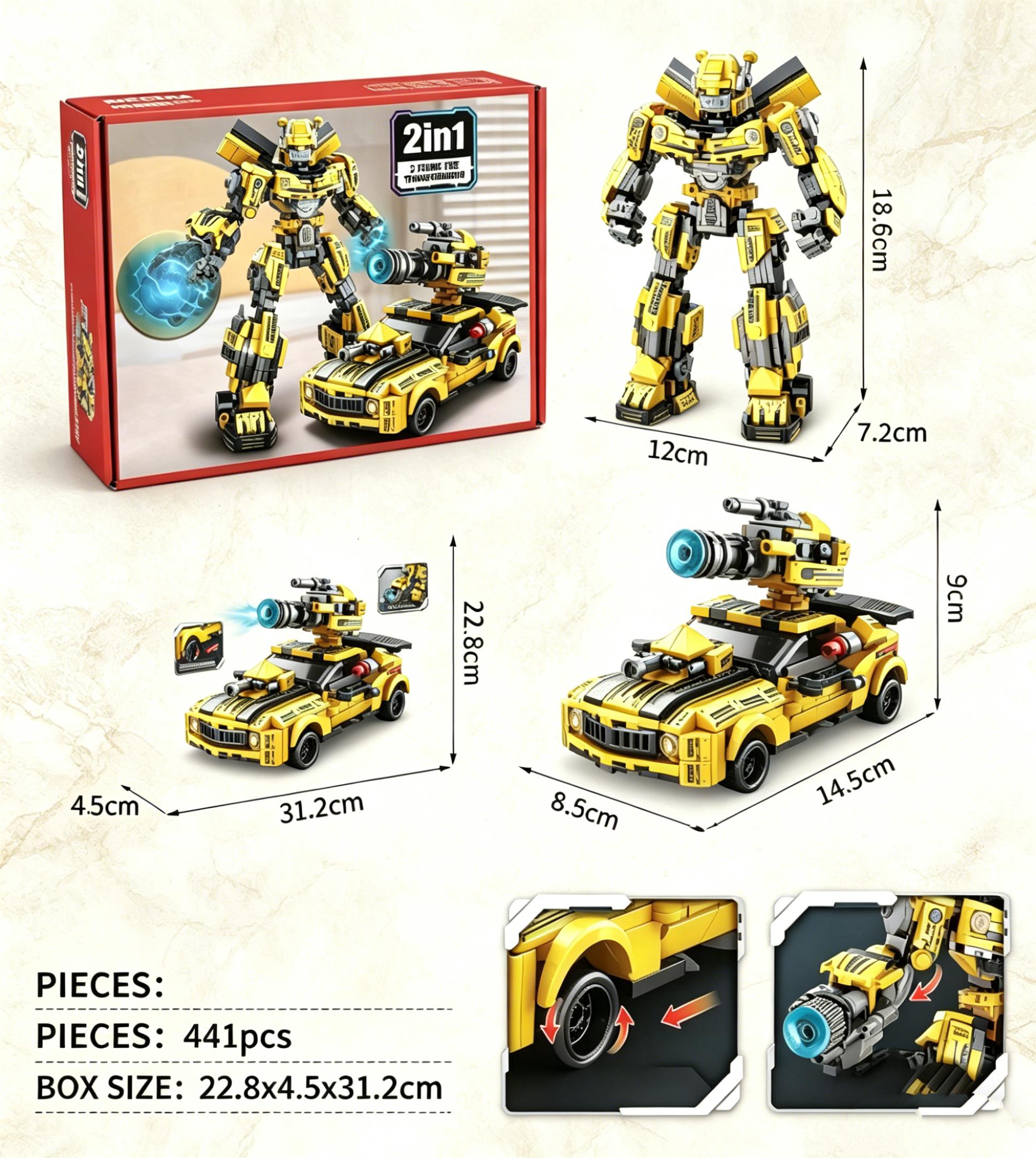 2 in 1 Transforming Robot Building Blocks, Car to Robot Display Model Kit, Creative Desk Decor Collectible for Home