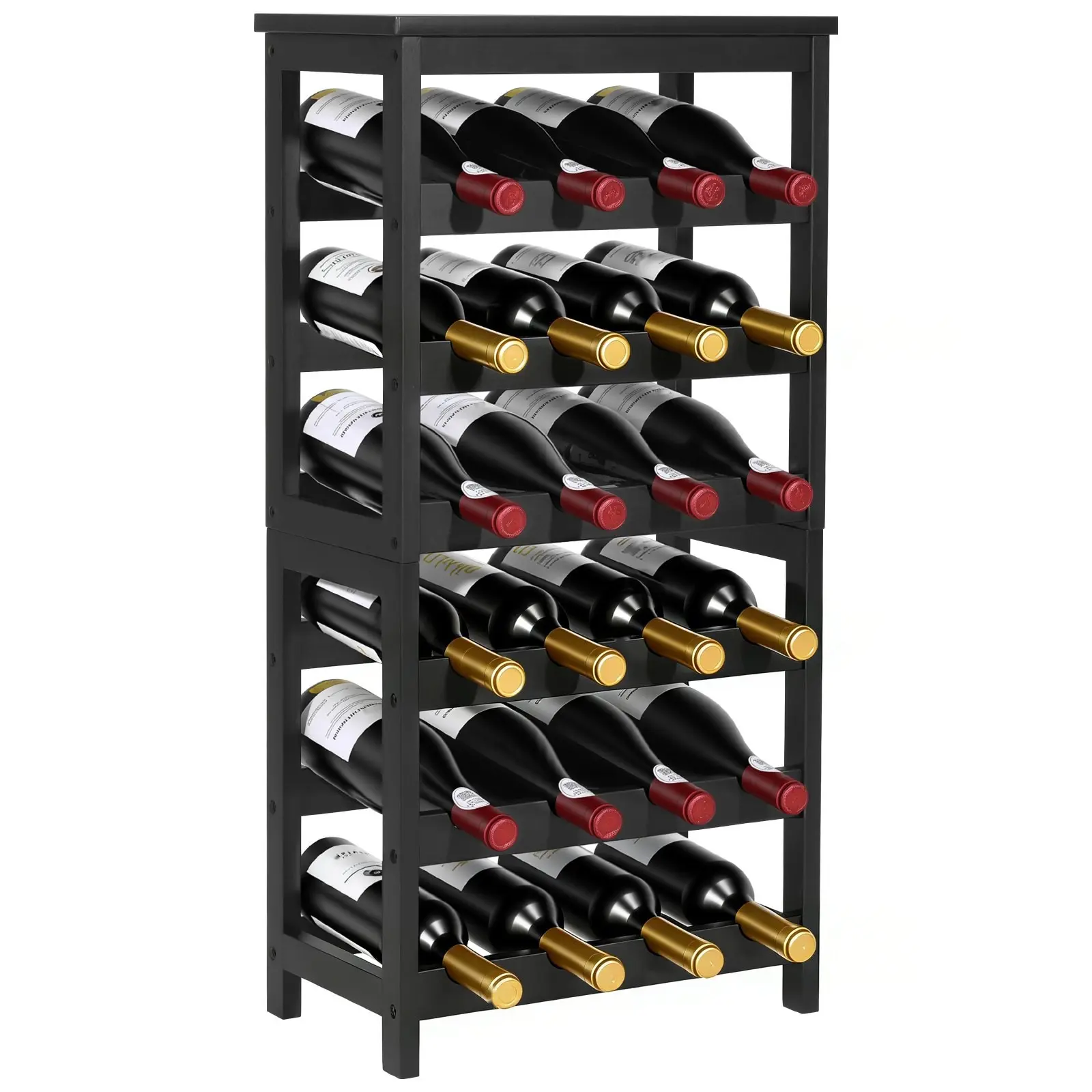 24 Bottle Detachable Wine Rack And 6-Tier Wine Bottle Holder, Freestanding Floor Display Wine Storage Shelves With Tabletop Surface, Suitable For Kitchen Cellar Bar Dining Room Living Room Home Decor, Black Everyday Use