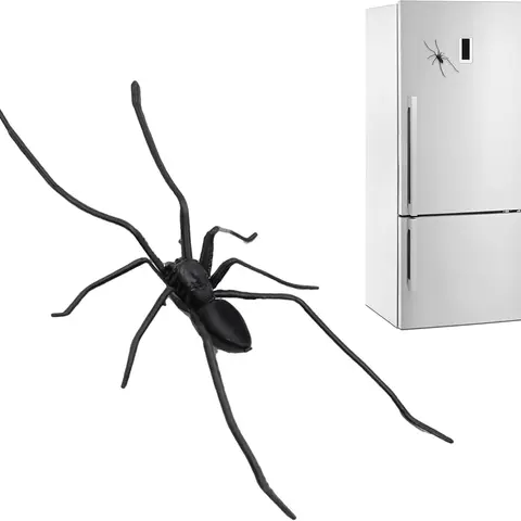 3D Realistic Glossy Black 3dmagnetic Spider Fridge Magnets - 2 pcs Removable Metal Magnetic Halloween Home Decor, Durable Plastic Spiders for Refrigerator, Quirky Gift for Indoor Pranks