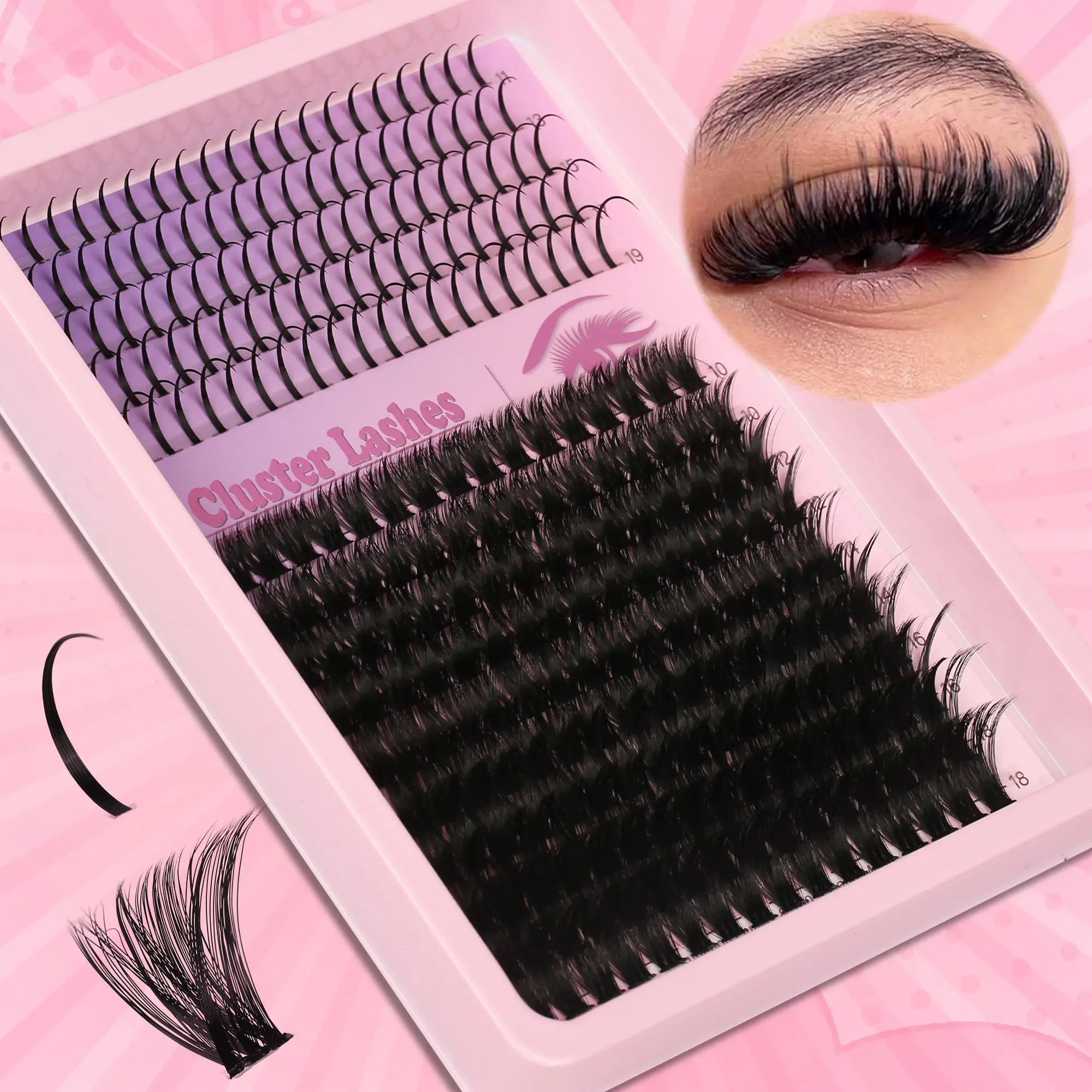 100D Long Spiky Cluster Lashes, Single Root DIY Extension, Fluffy Thick Natural Look, Suitable for Daily & Special Occasions, Eyelash Extensions