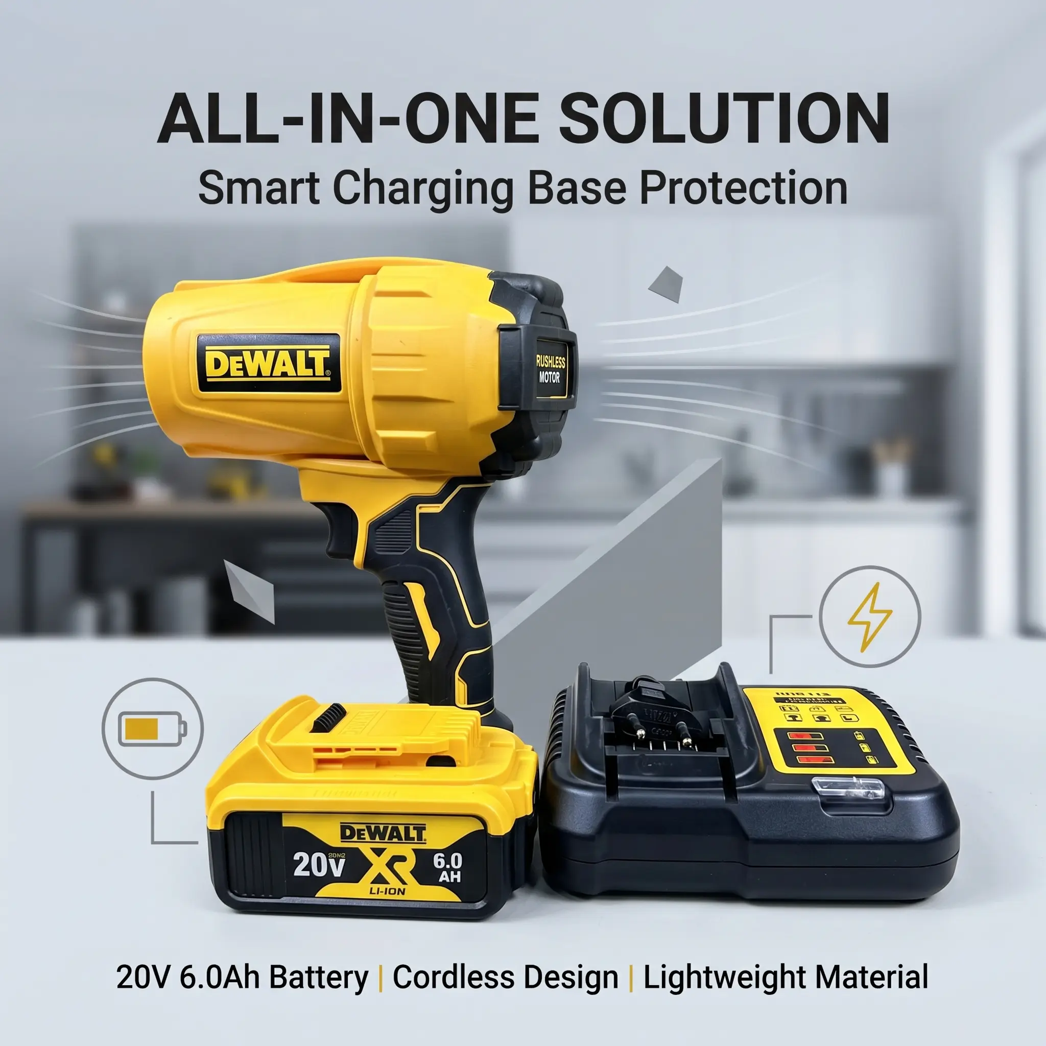 Dewalt 20V Max Cordless Jobsite Blower Kit With Dcb112 Charger And 6.0Ah Xr Lithium-Ion Battery, Ideal For Clearing Debris From Workshops, Construction Sites, And Outdoor Areas, Features Powerful Airflow And Ergonomic Grip For Efficient, Comfortable Use