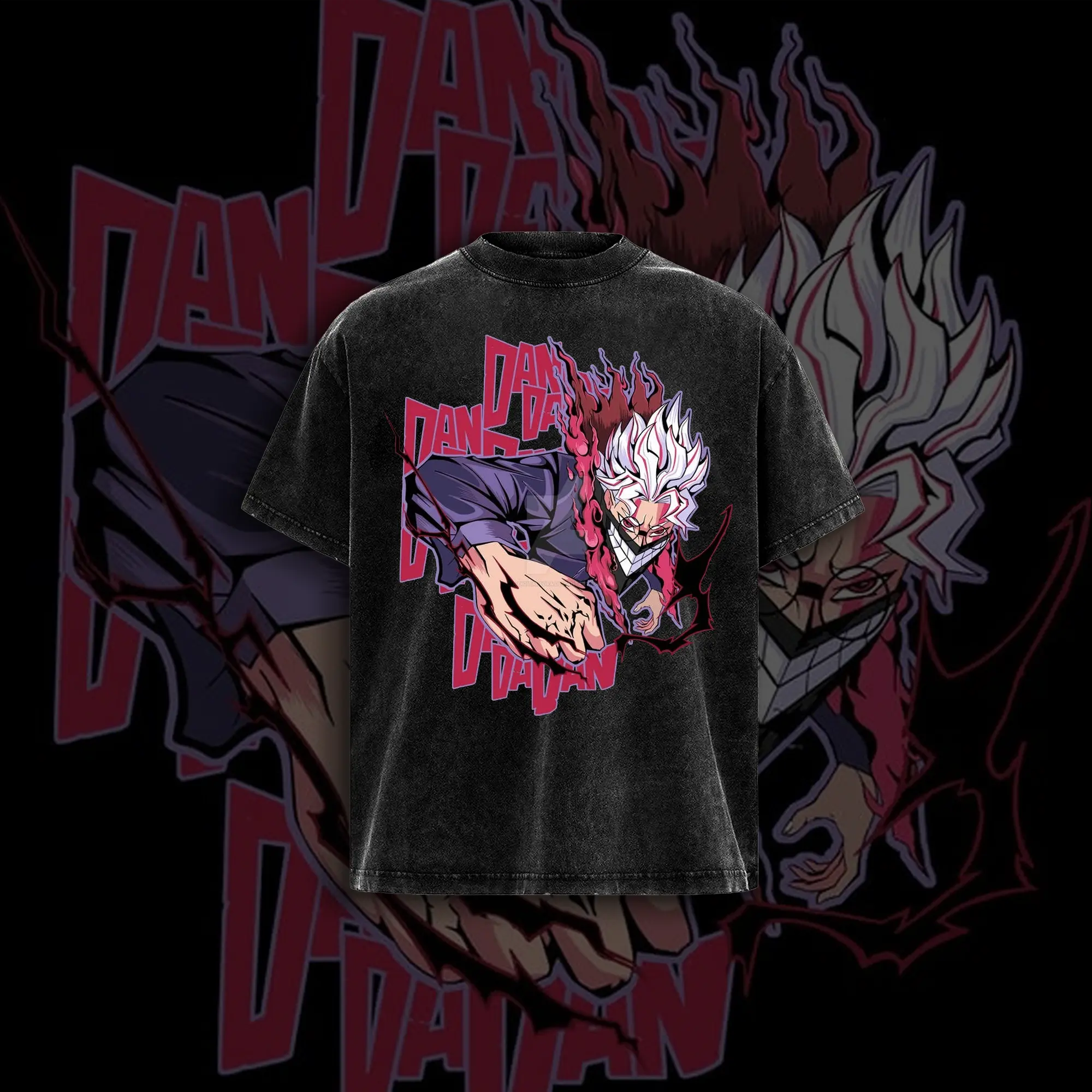 Vintage Washed Phantom Flame Graphic Oversized T-Shirt