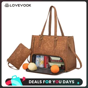 LOVEVOOK TikTokShopBlackFriday Christmas Gift Ideas Lunch Tote Bag for Women, 15.6 Inch Laptop Bag with Insulated Lunch Compartment, Quilted Large Capacity Computer Handbag with Purse for Business, Work, Nurse, Office, Collage, Casual.
