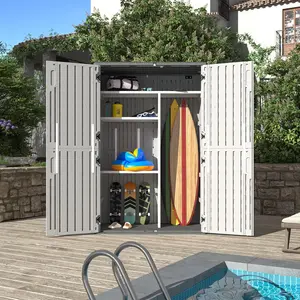 Aoxun White Resin Outdoor Storage Shed with 2 Shelves & Floor, 64 Cu.Ft Vertical Waterproof Cabinet for Garage, Pool, Bike, Garden Tools, Patio Furniture