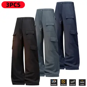 Men’s long work pants with 3D cargo pockets, straight-leg design, all-season work trousers