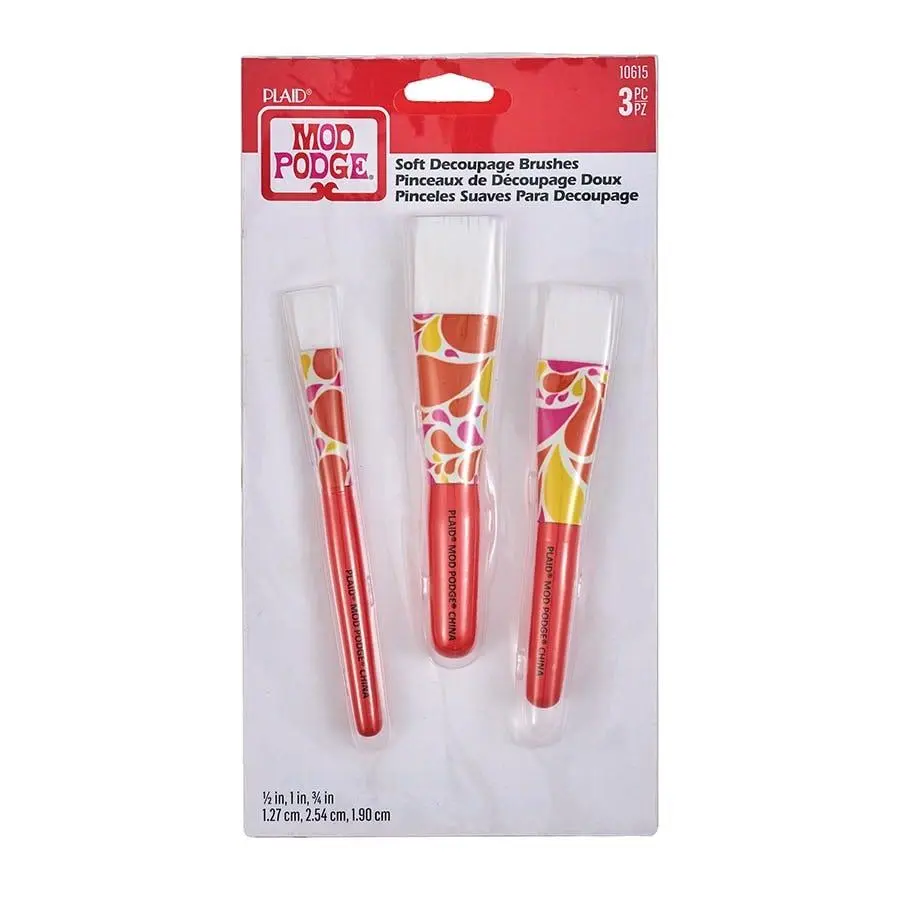 Mod Podge® 3-Piece Retro Inspired Versatile Decoupage Brush Set - Easy-to-Use, Durable Quality, Easy to Clean Up, Reshapable After Washing, Model 10615 (Home Improvement Paint Supplies & Tools), Versatile Brush Set, Decoupage Brushes, Reshape After Washin