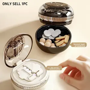 Portable Pill Cutter with Storage Compartment, Multi Partition Pill Box for Even Splitting, Best Safe Pill Cutting Tool for Daily Medication, Supplement Organizer