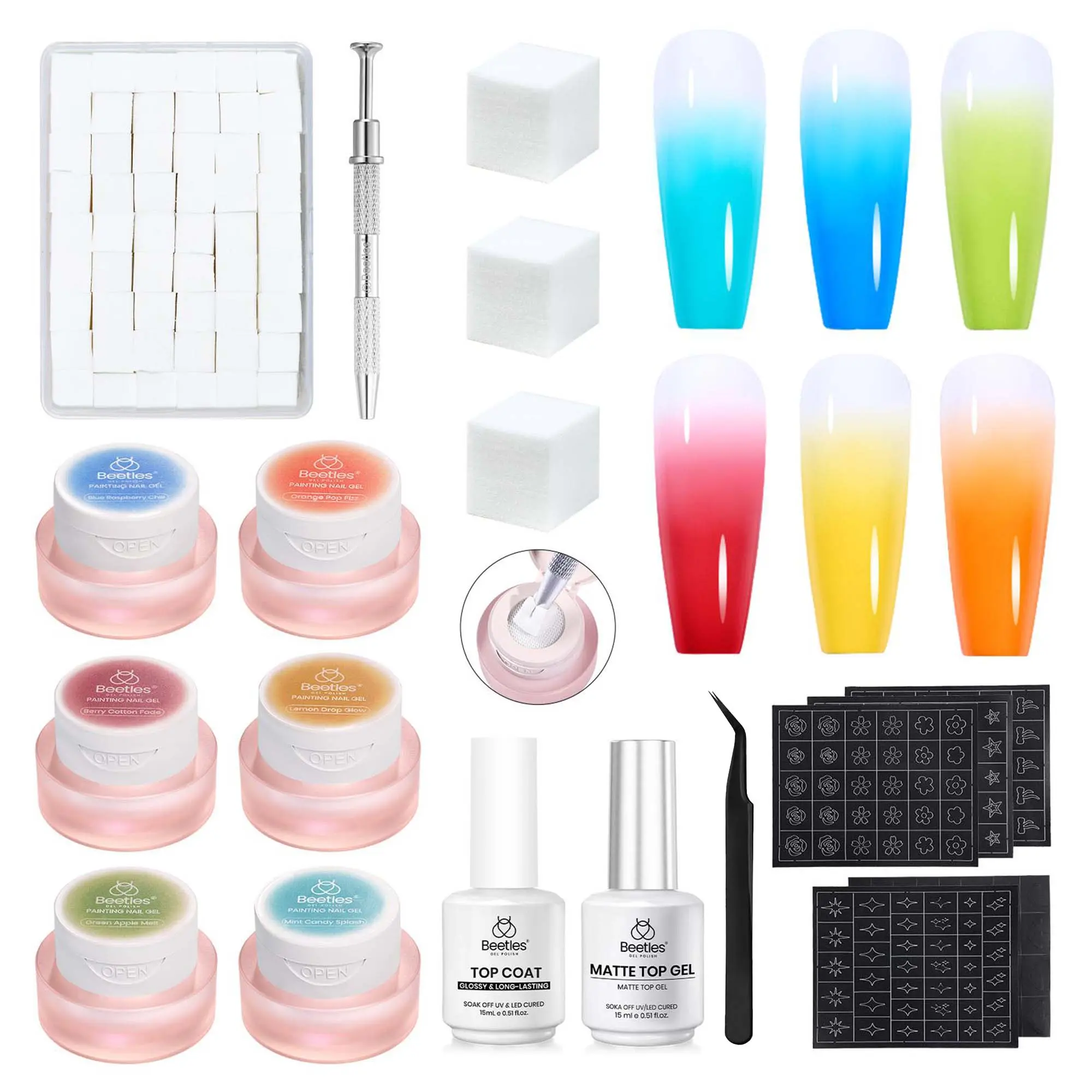 【Exclusive to TikTok】Beetles Pat Pat Gel Painting Gel Nail Polish Set - with Soft Nail Sponges & Grabbing Pen Ombre Effect Nails Art Design Nail Art DIY at Home Easter Nail Designs Spring FloralNails VacationNails   newyearnewme valentinesday