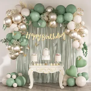 Sage Green Birthday Party Decorations with Happy Birthday Banner Green Fringe Curtain Butterfly Decorations Foil Balloons Happy Birthday Decorations for Women Adults