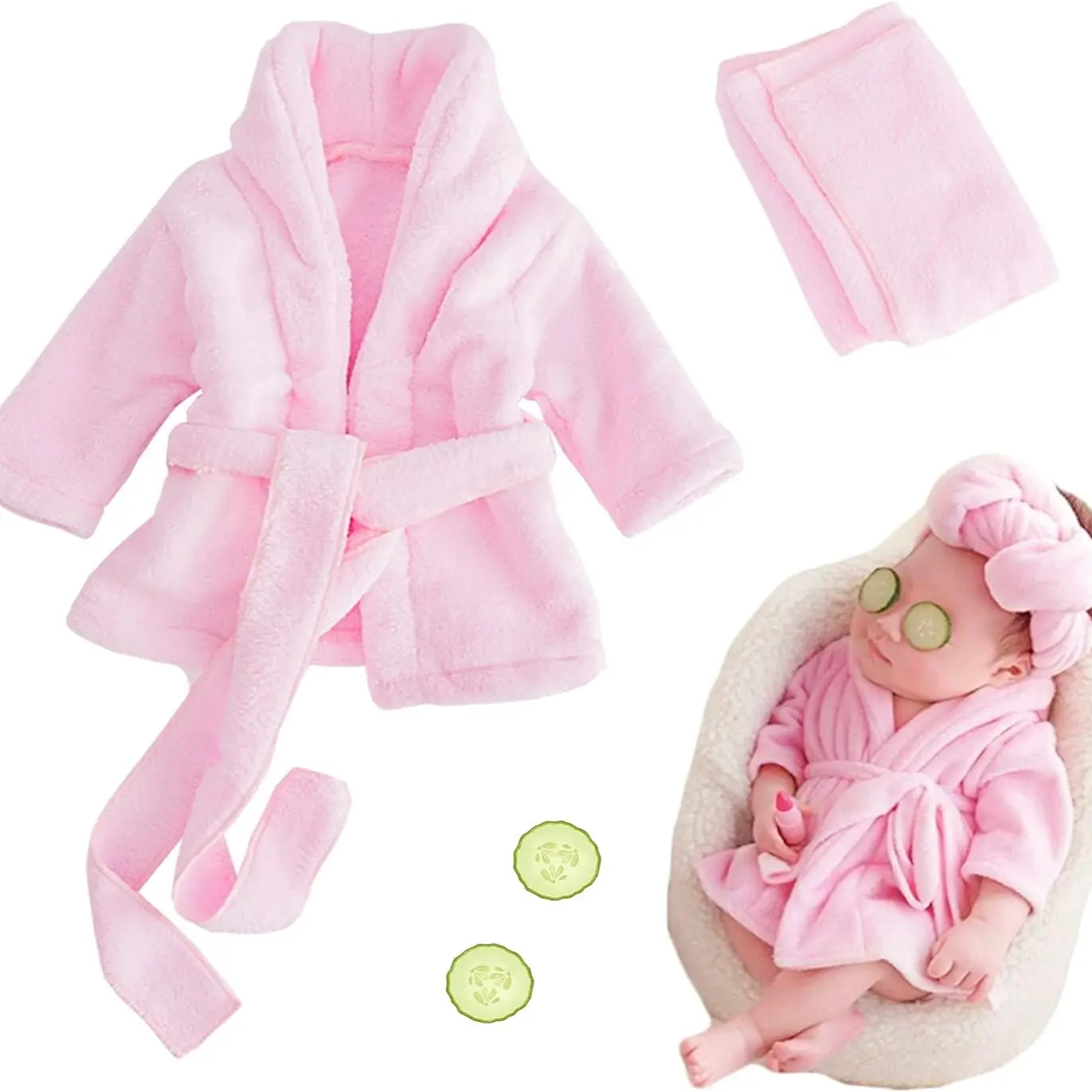 Baby Photo Robe Photography Prop Costume, Newborn Full Moon Hundred Days Sleepwear Set, Infant Baptism Family Party Decoration Gift, Sleepwear With Belt