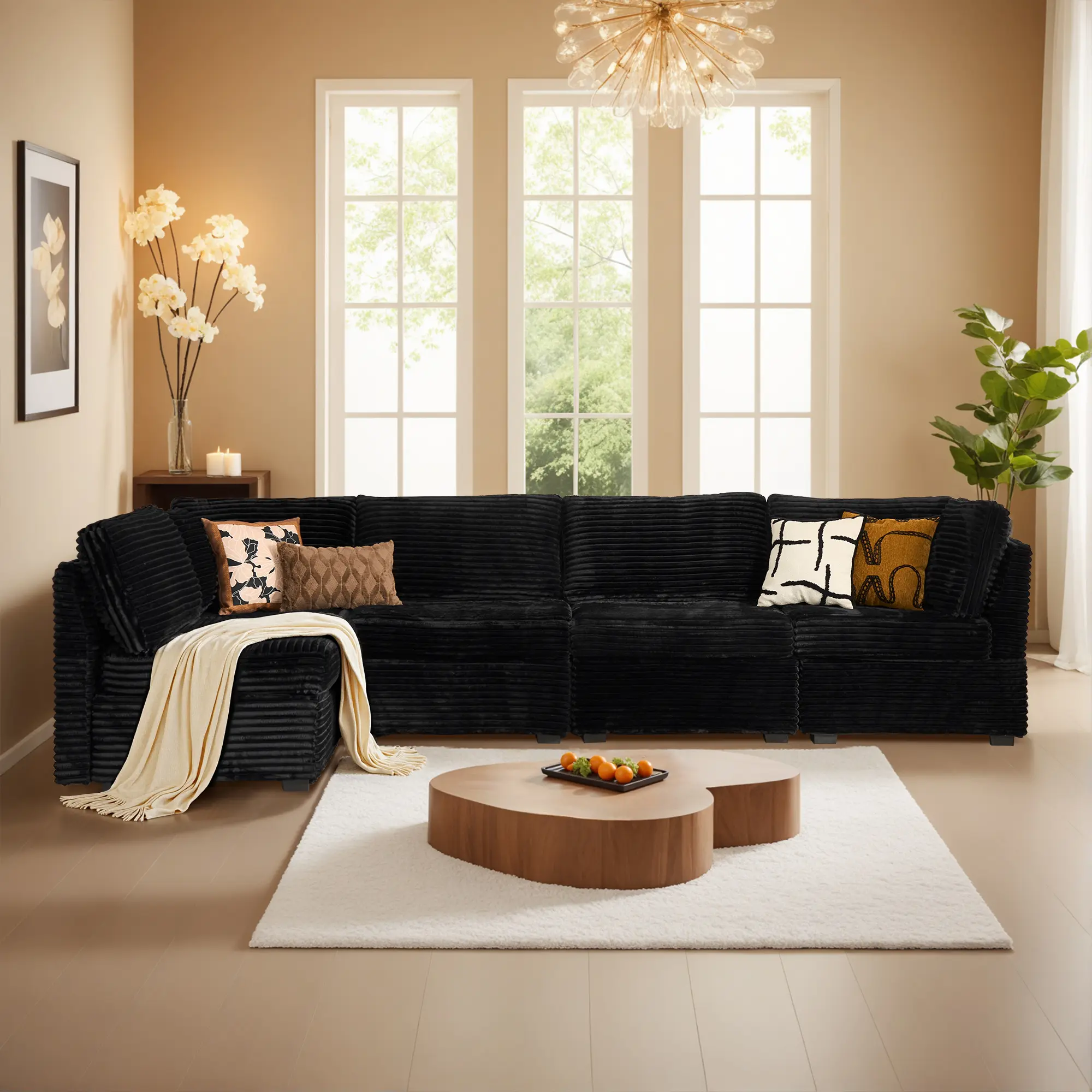 Black, 5 Seats, U-Shaped