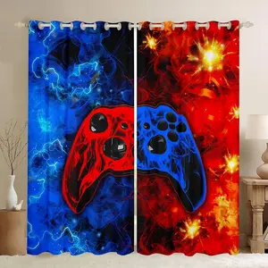 Gamer Curtains,Boys Girls Gaming 30%-50% Blackout Curtains,Darkening Drapes,(2 Panels) Decor Game Controller Window Treatments,Red and Blue