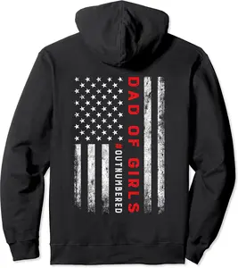 Dad Of Girls Outnumbered American Flag 4th Of July (ON BACK) Pullover Hoodie - 92B0B4GGQMFQ