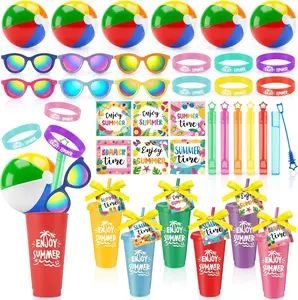 Summer Spring Gift 54 Pcs End of Year Gift for Kids Pool Party Favors Beach Party Favors Summer Tumbler Beach Balls Sunglasses Silicone Bracelets Bulk for Pool Birthday Decor Summer Graduation Student Gifts