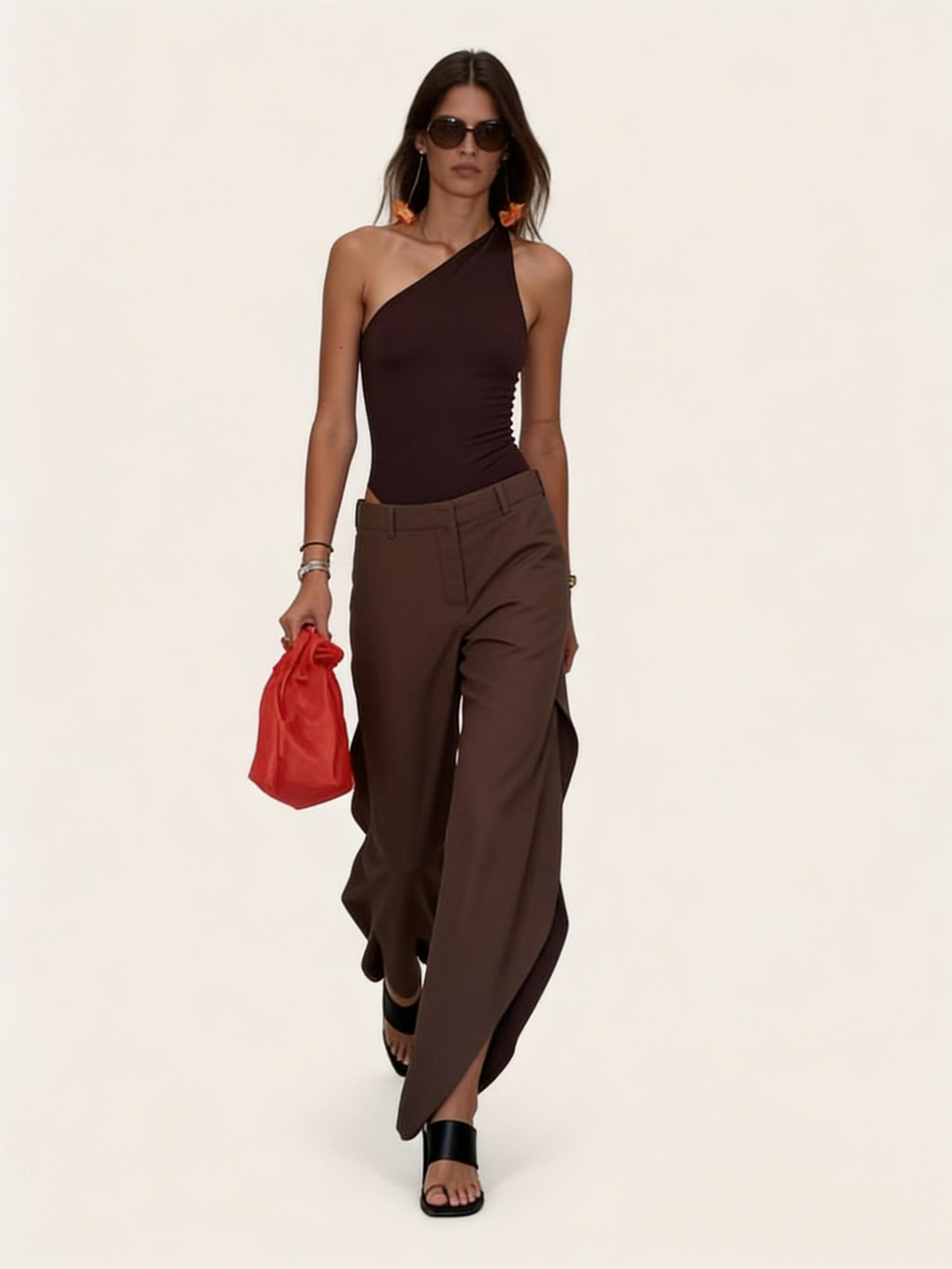 LikeMyChoice 2026 capris Wide Leg Split Hem Trousers Chic Cut-Out Straight Leg Pants for Office Streetwear Trendy Mocha Brown Fluid Palazzos Womenswear Basic Bottom baggy pants slim-fit summer Style capris linen pants