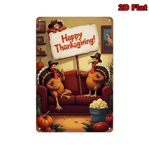2D Flat,1pc Thanksgiving Turkey Decor - Vintage Farmhouse Style Metal Wall Art with Happy Thanksgiving Sign, 8x12 Inch metal Plaque for Living Room, Dining Room, bar, garden, cafe, family, festival decor.