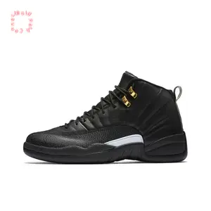 Black High-Top Retro Basketball Shoes with All-Black Leather Upper, Gold Metallic Lace Locks