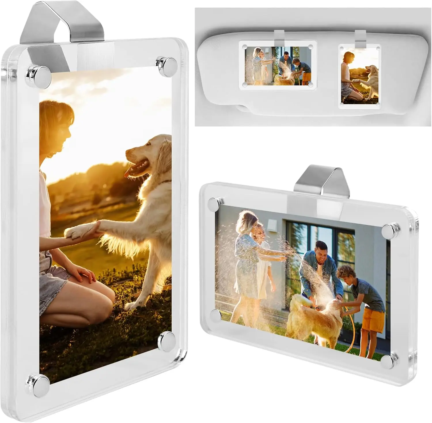 2PCS Acrylic Car Sun Visor Photo Clips - Universal Snap-On Easy Attach Frame, Standard Size Protective Shield for 3.5×2.4in Instax Mini & Polaroid Go Pictures, Car Interior Decor Stowing Tidying Holder
