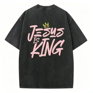 Jesus Is King Washed T-Shirt| Pink Graffiti Crown Christian Tee| Vintage Faith Streetwear for Men Women