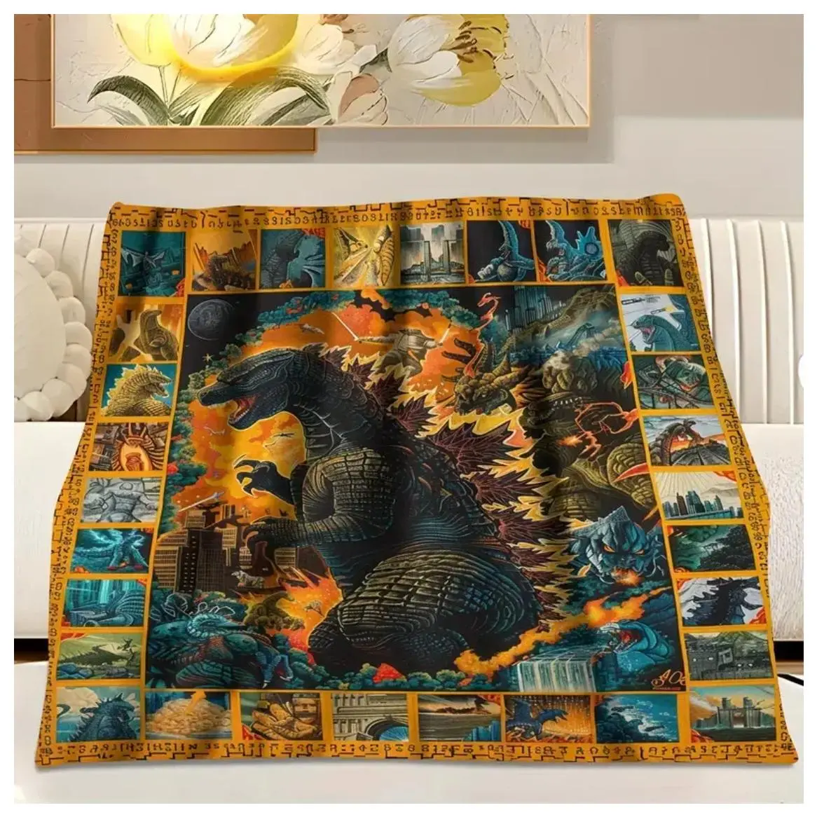 Monster-Themed Flannel Throw Blanket  Soft Cozy decorative giftable fluffy lightweight slogan print reversible fluffy fleece personalized flannel Gift