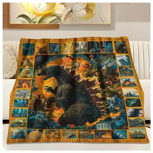 Monster-Themed Flannel Throw Blanket  Soft Cozy decorative giftable fluffy lightweight slogan print reversible fluffy fleece personalized flannel Gift