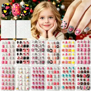 EBANKU 288 PCS Press on Nails for Girls, Pre-Glued Short Fake Nails Set with Cute Designs, Kids Nail Tips Gift Set for Birthday Party, Sleepover and Holiday Fun Manicure