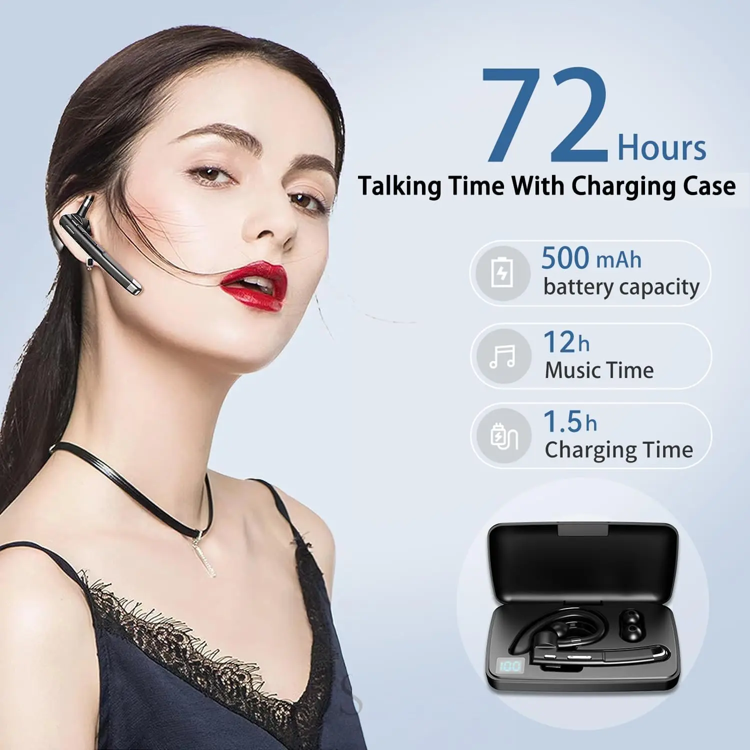 Bytewaveshop Bluetooth Headset V6.1, 100H Talk Time Single-Ear