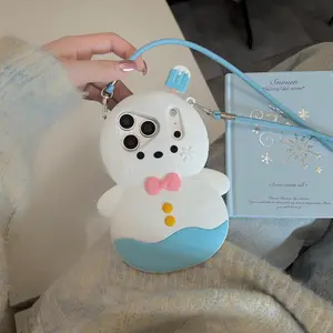 Cute Snowman Cartoon Crossbody Phone Case For iPhone 17 16 15 14 13 Pro Max, Drop-Resistant with Lanyard