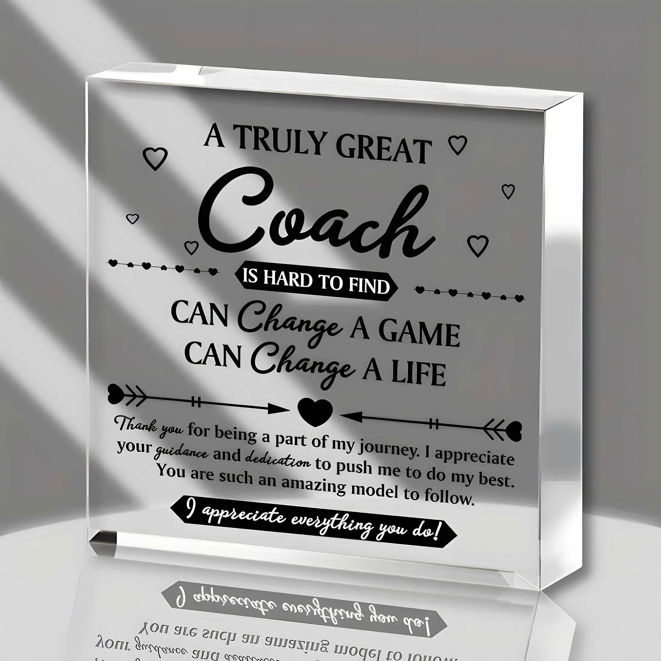 Acrylic Coach Gift, Engraved Thank You Desk Sign with Heartfelt Message for Baseball, Basketball, Soccer, Hockey Coaches, Room Decor, Graduation, Gifts