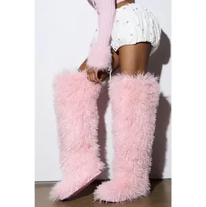 AZALEA WANG TEMPLETON PINK POODLE FAUX FUR OVER THE KNEE BOOT