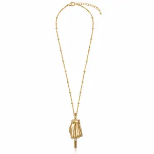 Gold Plated Hand Pendant Necklace for Women, Dainty Cubic Zirconia Charm Chain, Trendy Statement Jewelry Gift