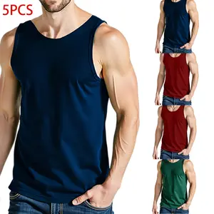Pack of 5 men’s tank tops—stylish, breathable, comfortable, quick-drying sports/fitness tanks; casual solid-color tops; men’s summer apparel; men’s undershirts; suitable for regular training and fitness.