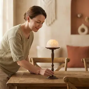 Walnut Vintage Candle Holder with Bone China Ventilation Cover, Wax Candle Holder Decoration, Candlelight Aromatherapy Candle, Dining Table Decoration