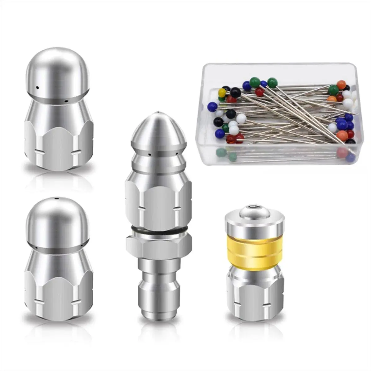 6PCS Sewer Jet Nozzle Kit, Stainless Steel Sewer Jetter 1/4 Inch NPT for Pressure Washer, Drain Sewer Cleaning Tool