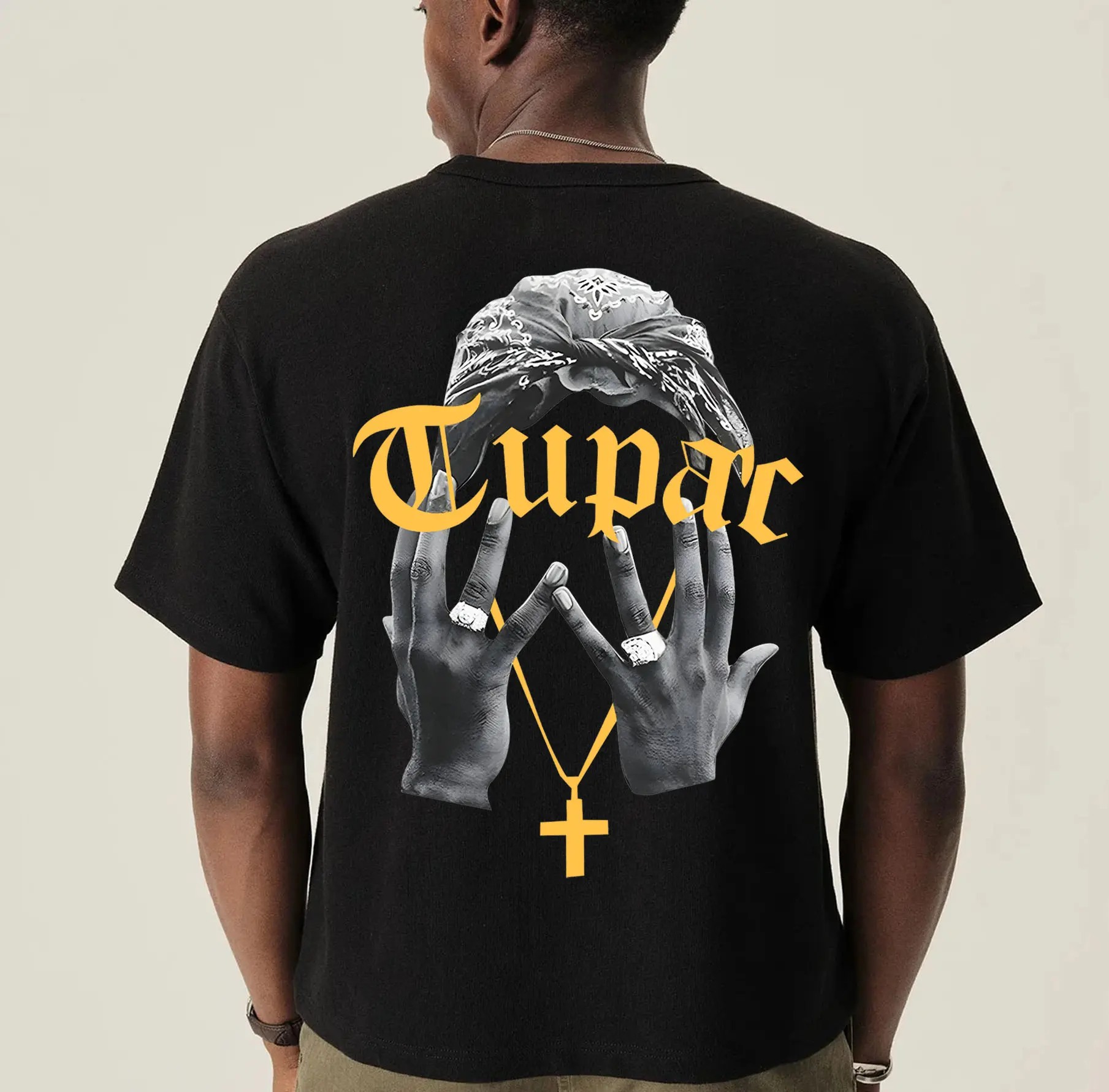 2Pac Unisex T-shirt, Streetwear Graphic Back Print Tee in Soft 100% Cotton Fabric with Long-Lasting Digital Print, Tshirt, Round Neck, Fitted Cut, Casual, Classic, Tops, Shortsleeve