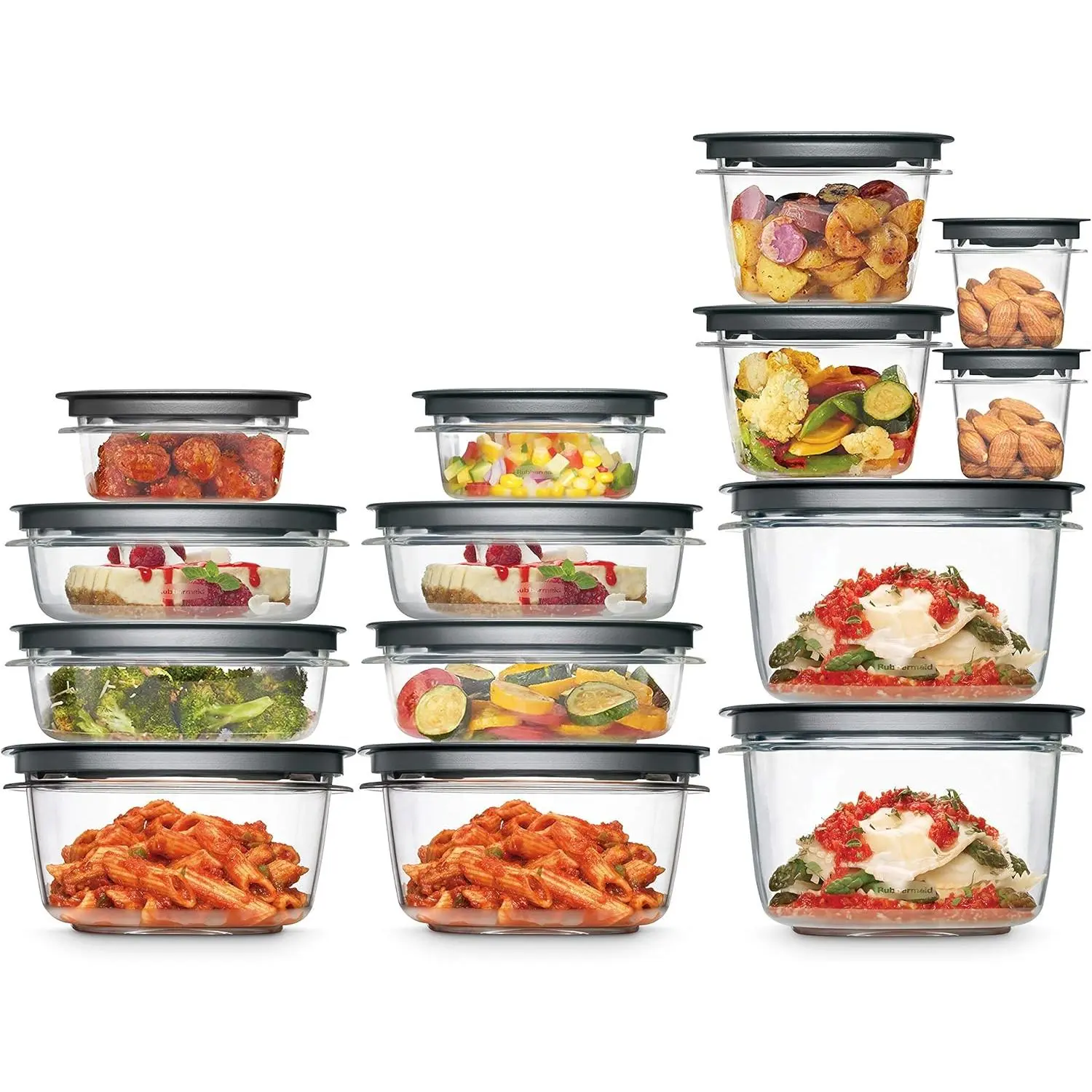 Rubbermaid 28-Piece Clear Grey Food Storage Containers Premium Snap Bases Various Sizes Dishwasher Safe For Meal Prep Leftovers