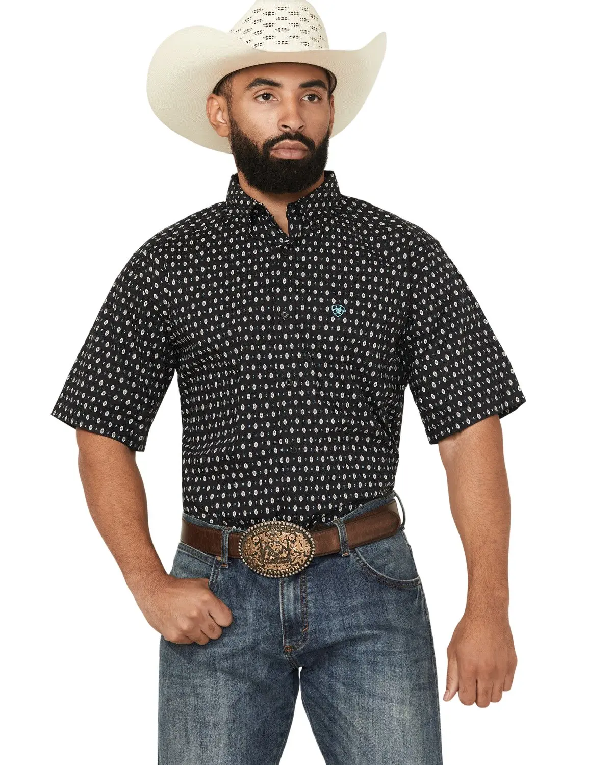 Ariat Men's Steele Geo Print Short Sleeve Button-Down Western Shirt - 10059015