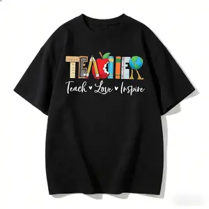 Teach T Shirt for Women Teacher Graphic Tees Tops Teach Inspire Letter Print Shirts Tops