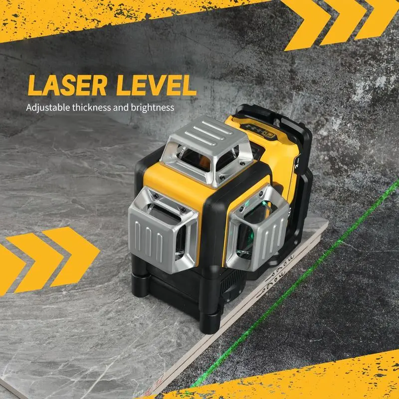 【Precision Master】 3 Sides 360° Fully Automatic 12V Lithium Green Beam Laser Level, 16 Lines Self-Leveling Horizontal & Vertical with IP65 Waterproof & Shockproof Over-Molded Housing Kit