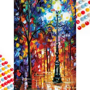 5D DIY Full Drill Round Diamond Painting Kit - Colorful Street Light Tree Mosaic, Canvas - DIY Decorative Artwork, Home Wall Decor, Suitable for Halloween and Christmas, Birthday and Anniversary Gifts