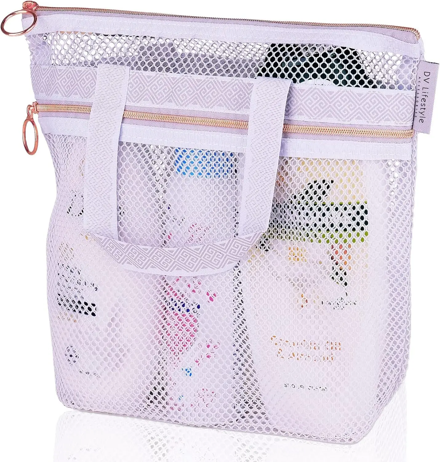 Portable Mesh Shower Caddy, Quick-Dry Compact Toiletry Bag with Zipper Pockets for Gym, Travel, and Dorm Essentials - Light Gray, 10.2x10x2.8 Inches, Portable Combo Toiletry Bags
