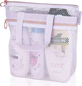 Light Gray Quick-Dry Toiletry Shower Bag (10.2x9.9in) - Zippered Caddy with 2 Pockets, Portable Tote for Travel, Gym, Dorm & College Essentials, Sunscreen Storage
